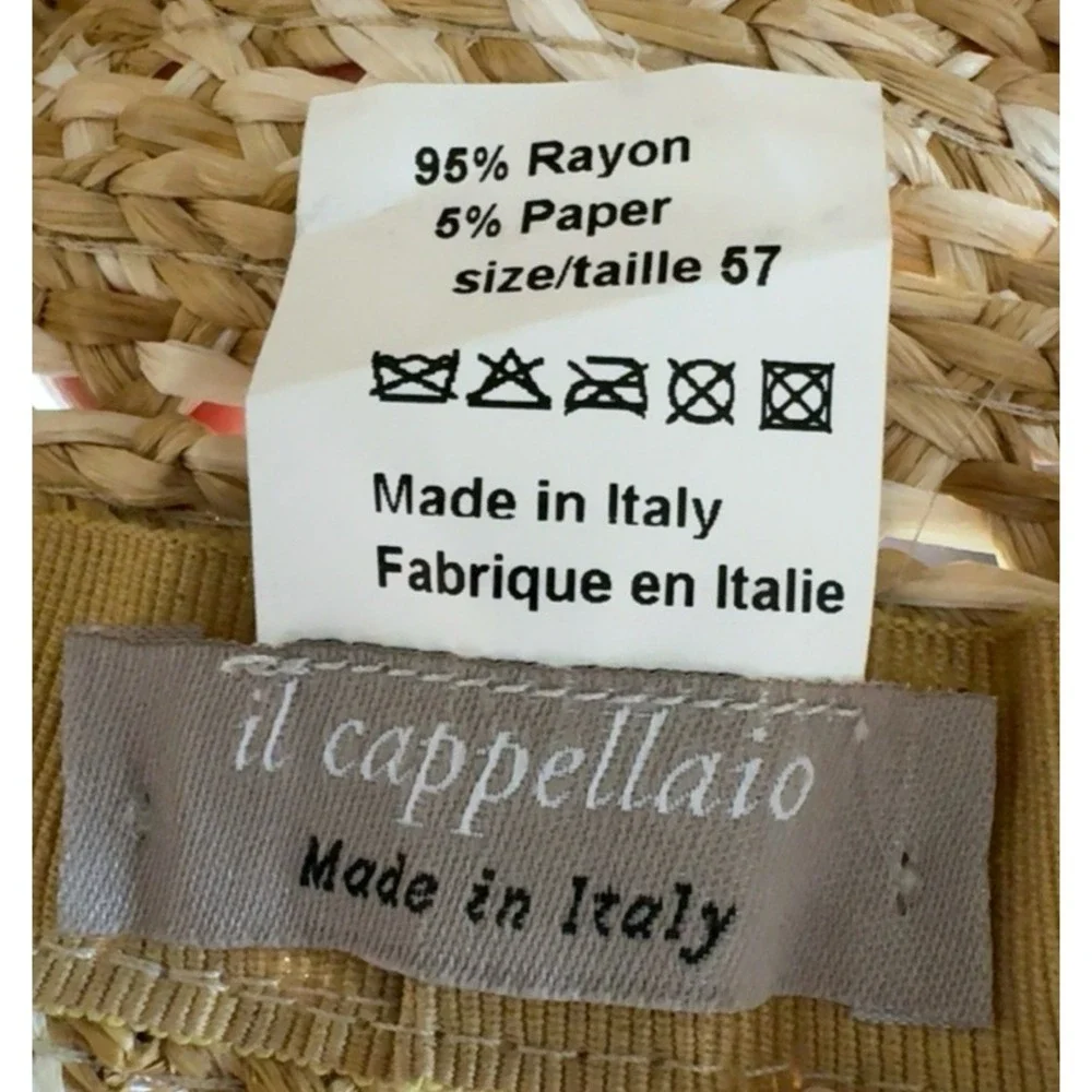 il Cappellaio Woven Straw Sun Hat Wide Brim Beige White Women's Size (57)